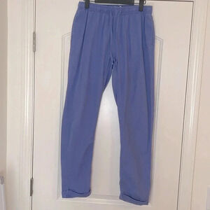 Onia Ella Linen Blend Cuffed Drawstring Pants Blue Size M